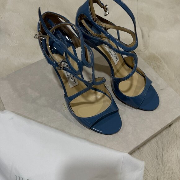 Jimmy Choo Lang Strappy Blue High Heel Sandals - Picture 2 of 6